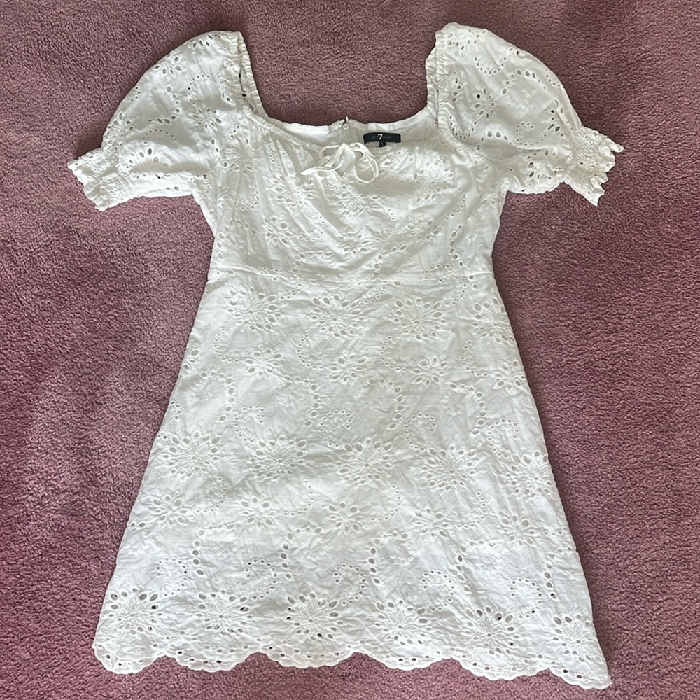 7 FOR ALL MANKIND White Floral Eyelet Dress Size L